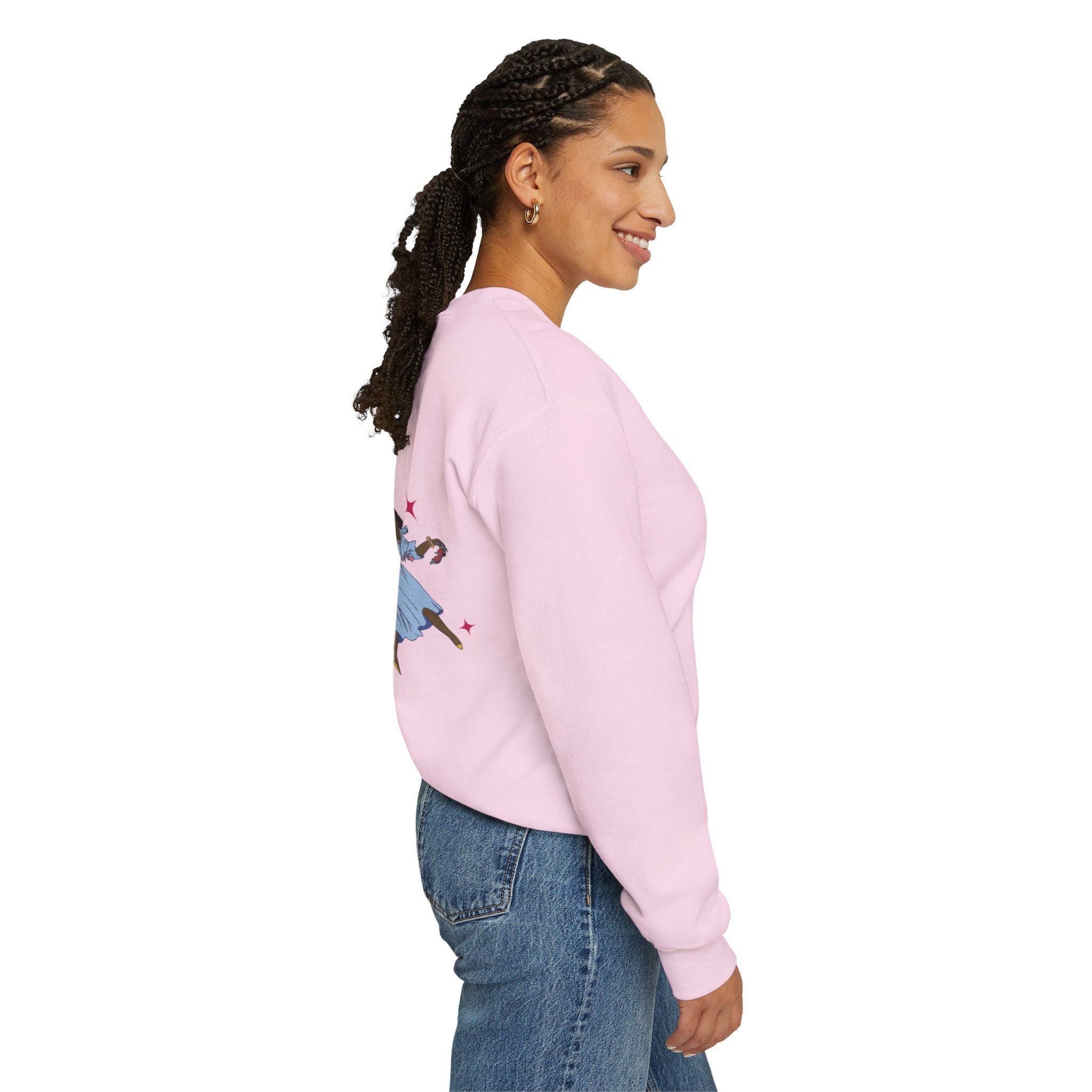 Crewneck Sweatshirt — Cute Cloud & Arabic Script Graphic (Masha' Al-Sama Al-Ahmar)