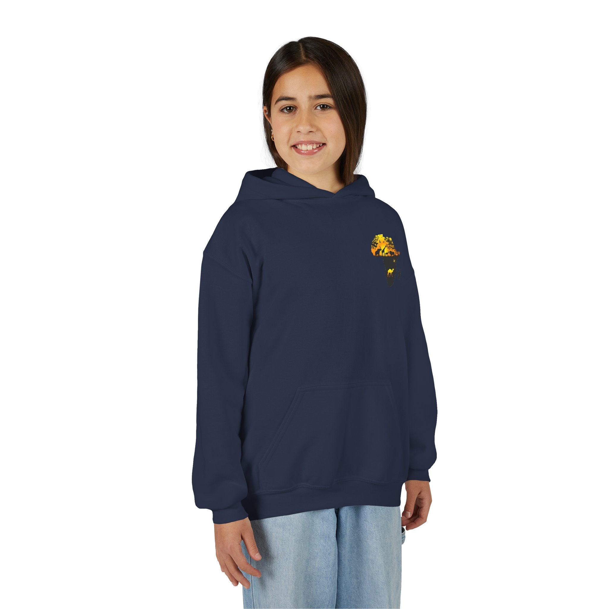 African Heritage Youth Hoodie | Secretary Bird & Africa Map | هودي أطفال أفريقيا وصقر الجديان