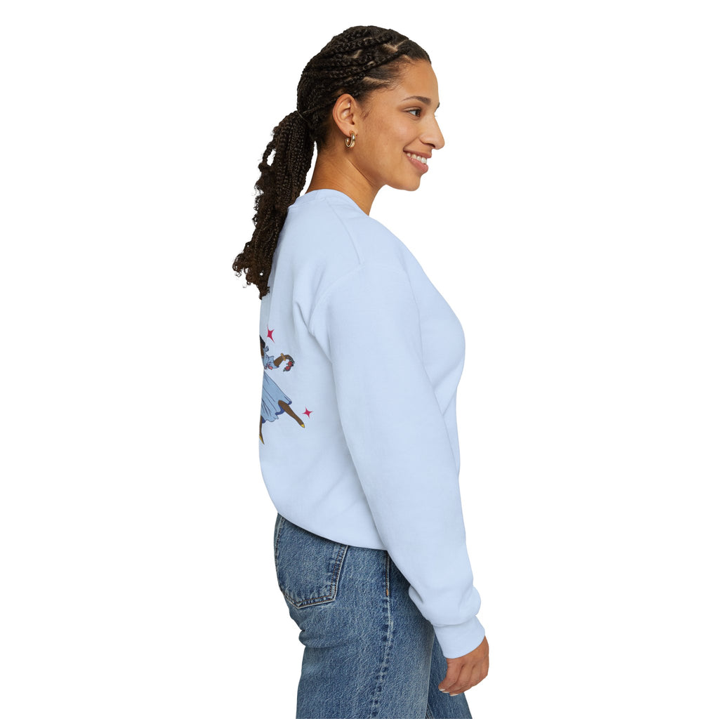 Crewneck Sweatshirt — Cute Cloud & Arabic Script Graphic (Masha' Al-Sama Al-Ahmar)