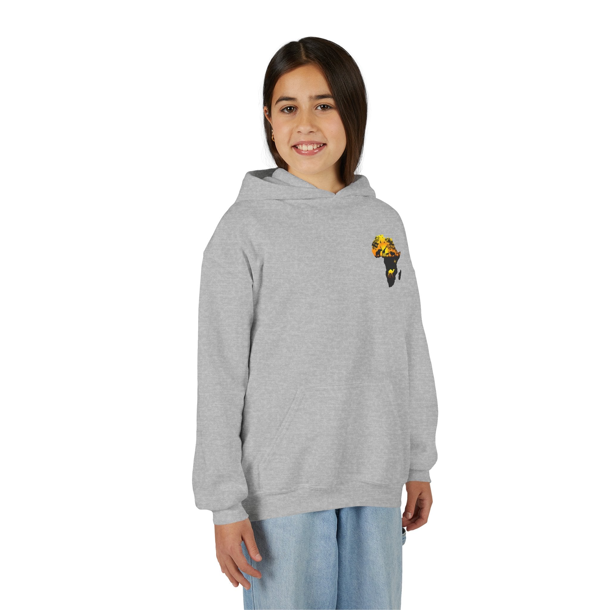 African Heritage Youth Hoodie | Secretary Bird & Africa Map | هودي أطفال أفريقيا وصقر الجديان