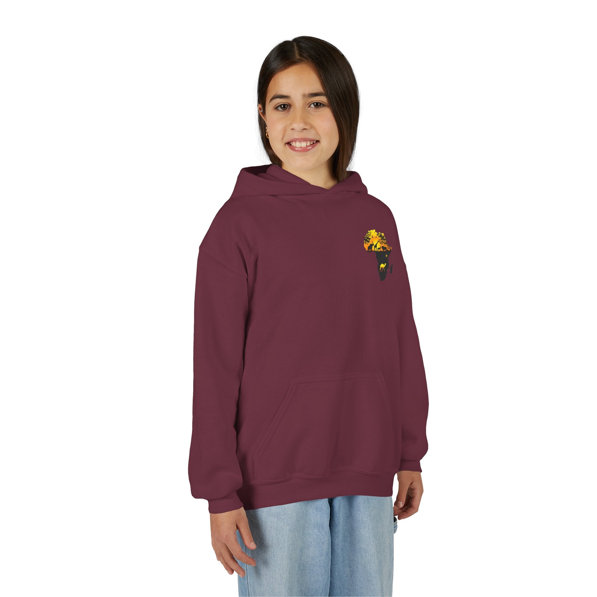 African Heritage Youth Hoodie | Secretary Bird & Africa Map | هودي أطفال أفريقيا وصقر الجديان