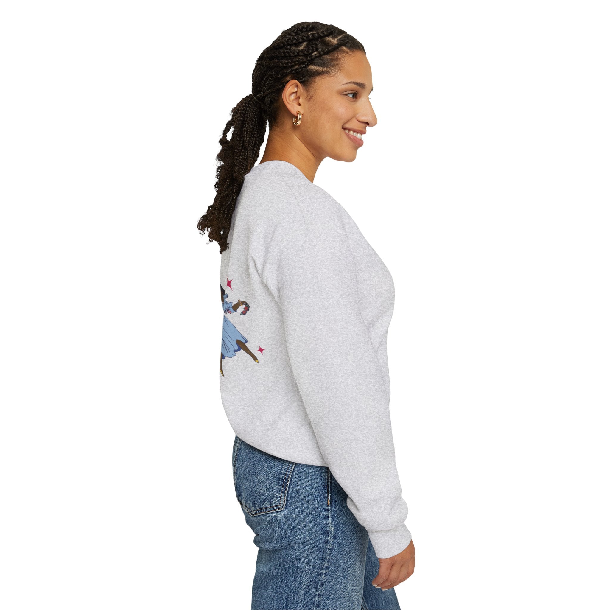 Crewneck Sweatshirt — Cute Cloud & Arabic Script Graphic (Masha' Al-Sama Al-Ahmar)