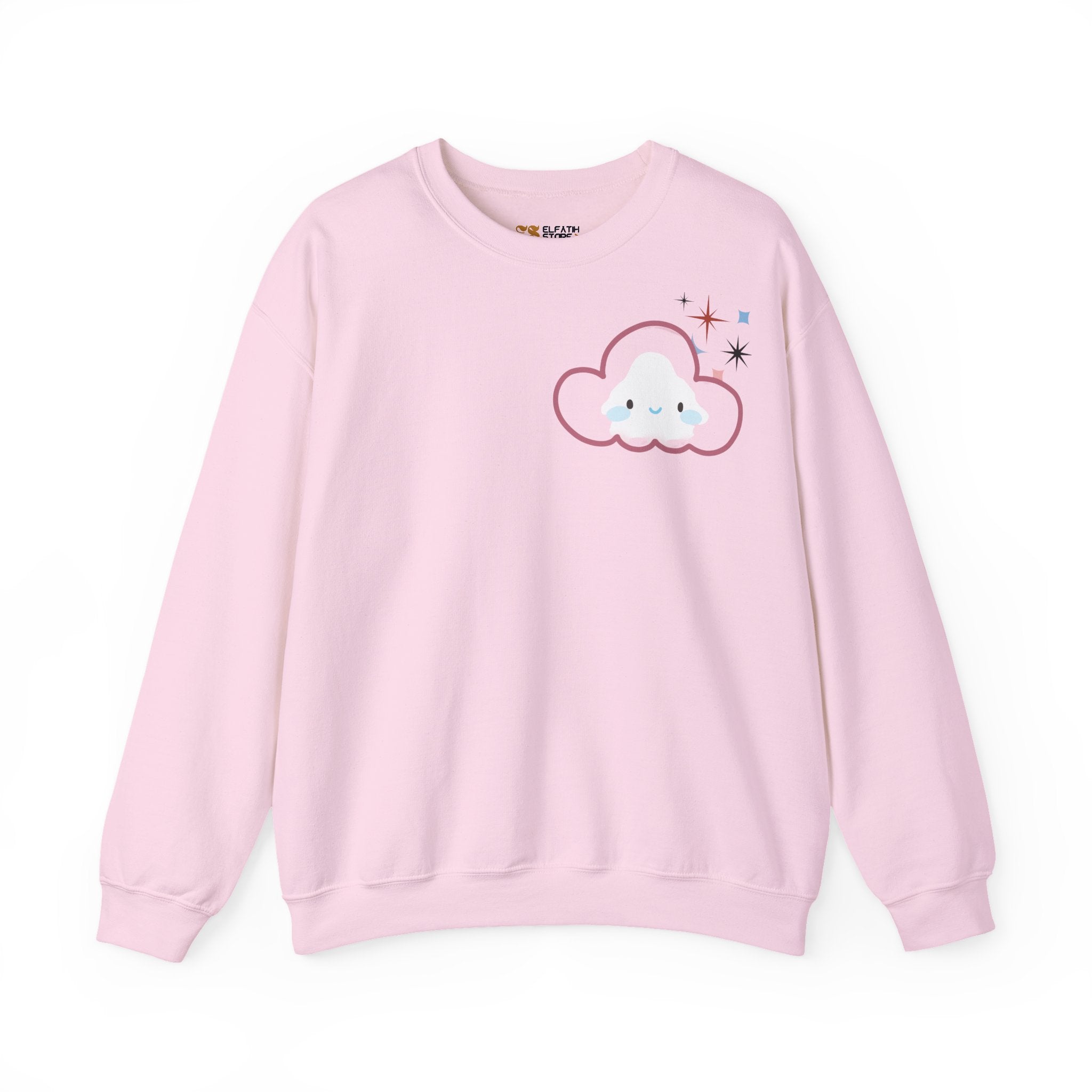 Crewneck Sweatshirt, Cute Cloud & Arabic Script Graphic (Masha' Al-Sama Al-Ahmar) | سويت شيرت لطيف, عربي سوداني : ماشة السما الاحمر