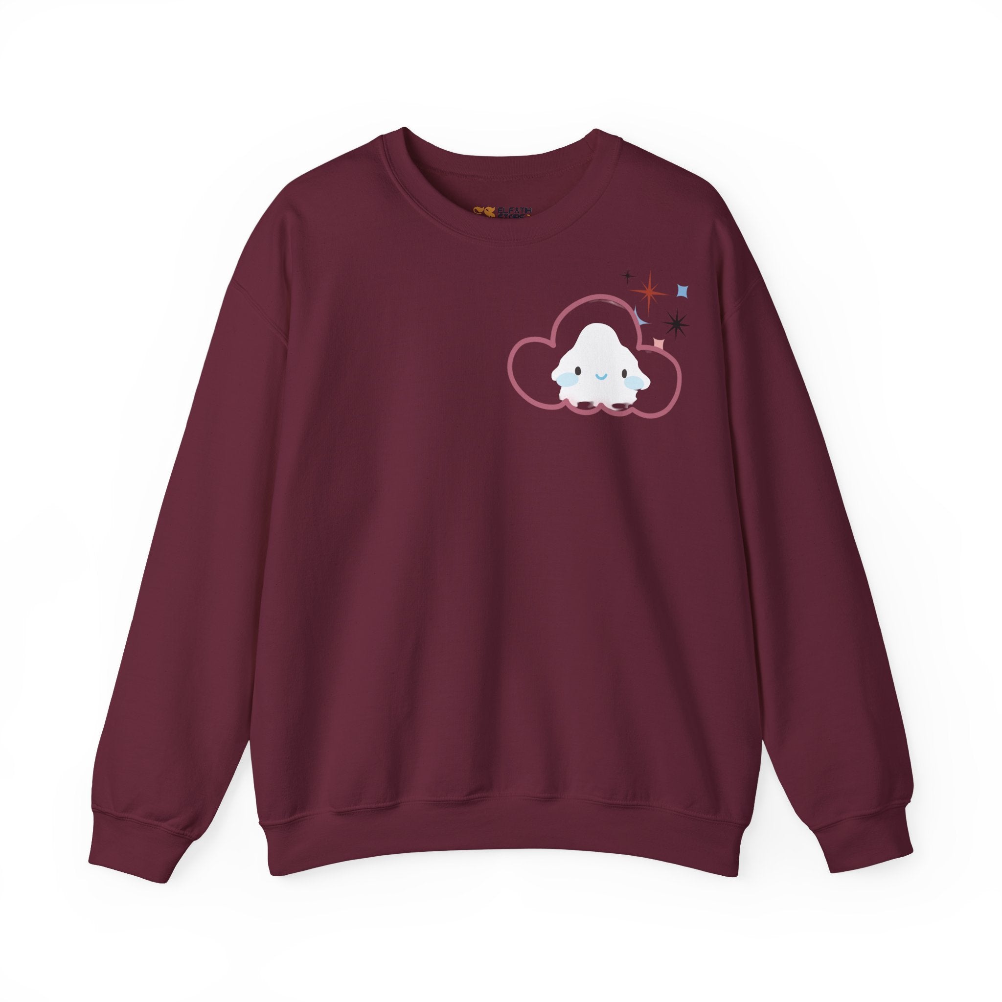 Crewneck Sweatshirt, Cute Cloud & Arabic Script Graphic (Masha' Al-Sama Al-Ahmar) | سويت شيرت لطيف, عربي سوداني : ماشة السما الاحمر