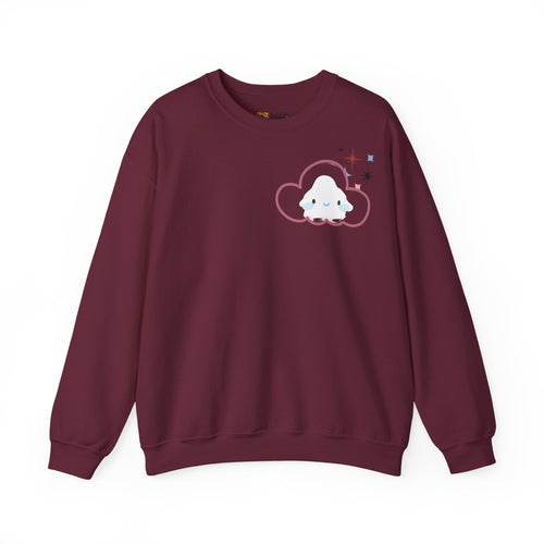 Crewneck Sweatshirt — Cute Cloud & Arabic Script Graphic (Masha' Al-Sama Al-Ahmar)