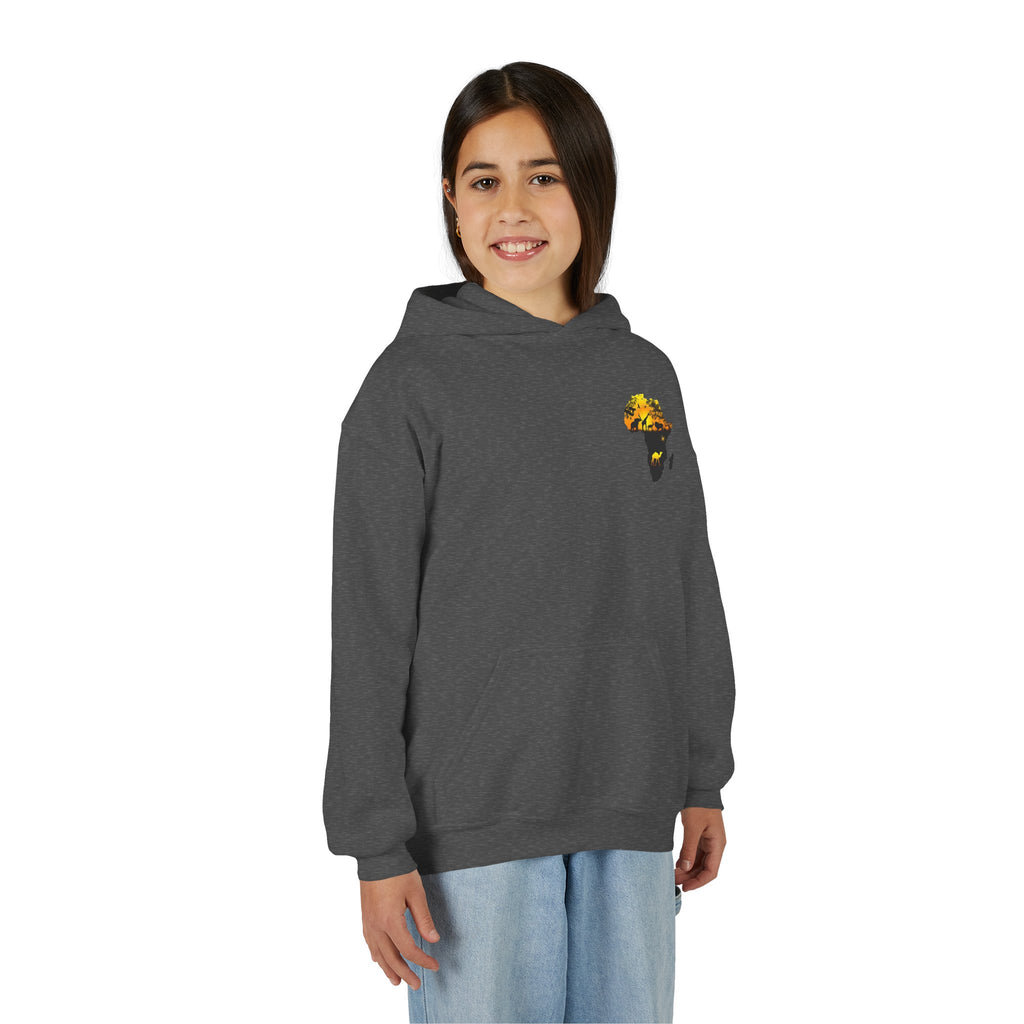 African Heritage Youth Hoodie | Secretary Bird & Africa Map | هودي أطفال أفريقيا وصقر الجديان