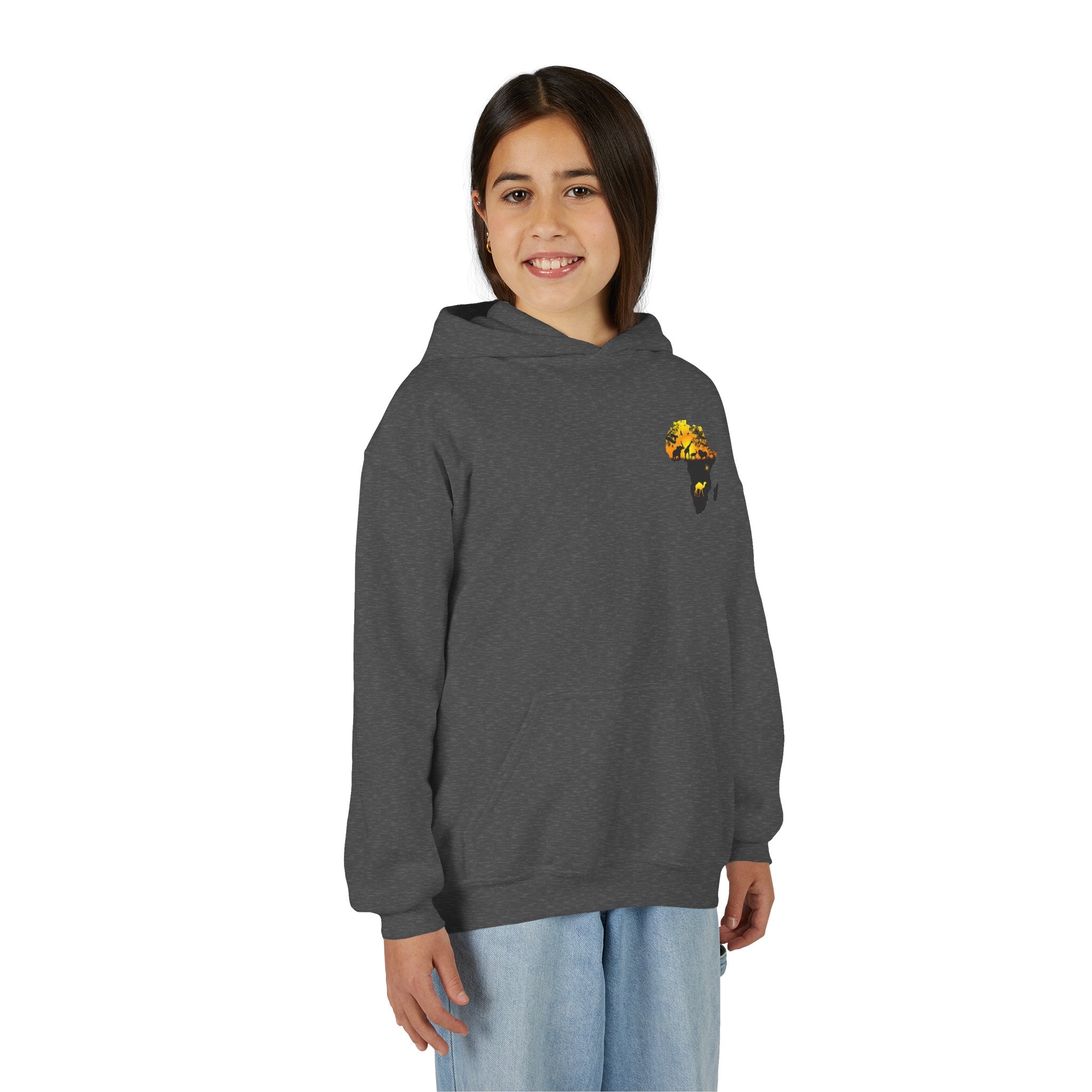 African Heritage Youth Hoodie | Secretary Bird & Africa Map | هودي أطفال أفريقيا وصقر الجديان