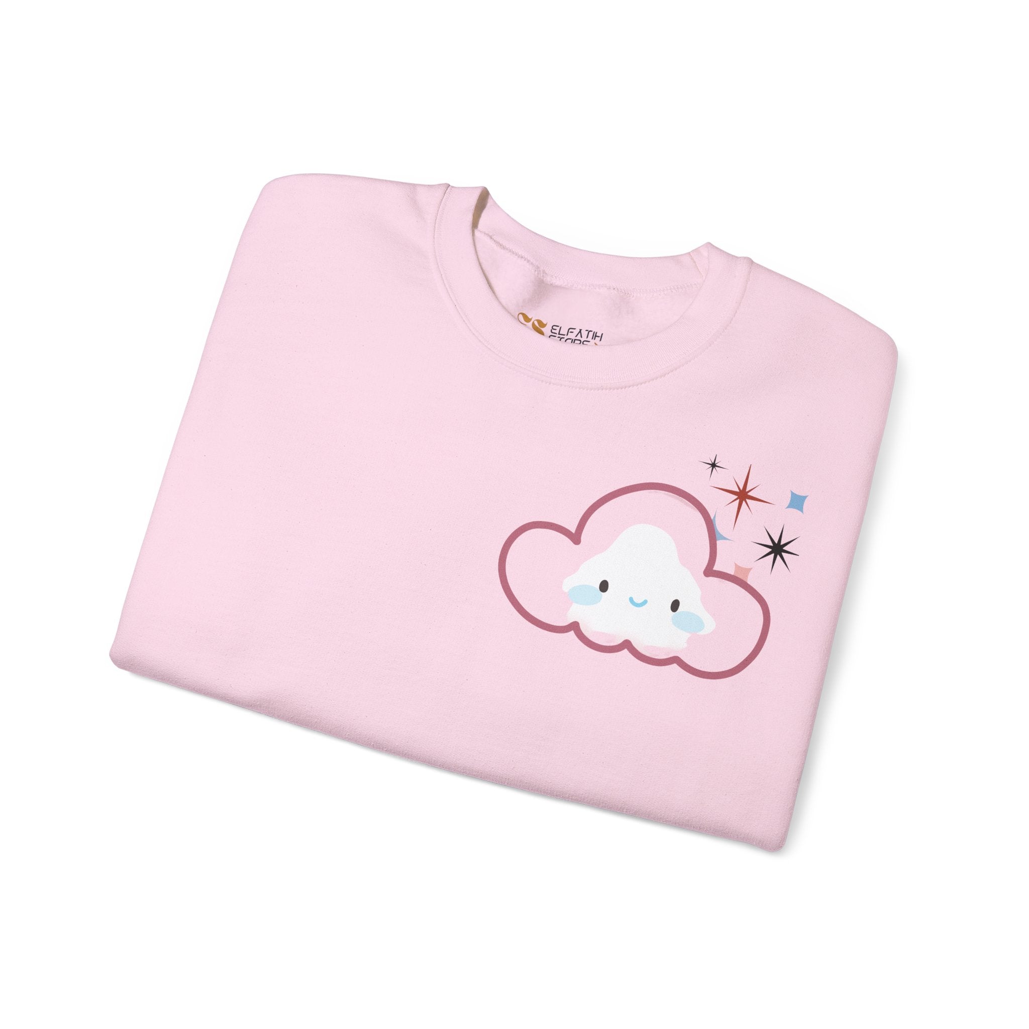 Crewneck Sweatshirt — Cute Cloud & Arabic Script Graphic (Masha' Al-Sama Al-Ahmar)