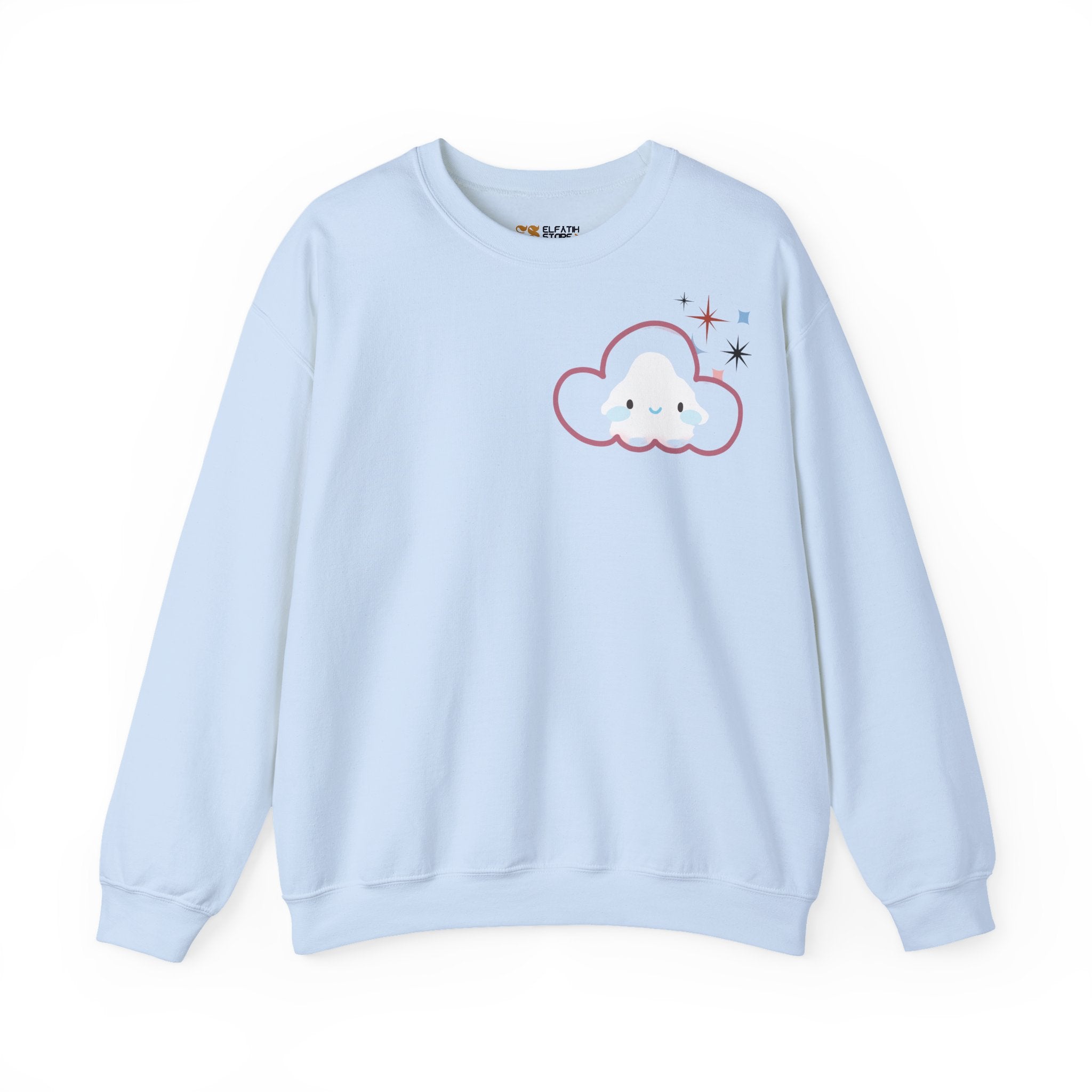 Crewneck Sweatshirt, Cute Cloud & Arabic Script Graphic (Masha' Al-Sama Al-Ahmar) | سويت شيرت لطيف, عربي سوداني : ماشة السما الاحمر