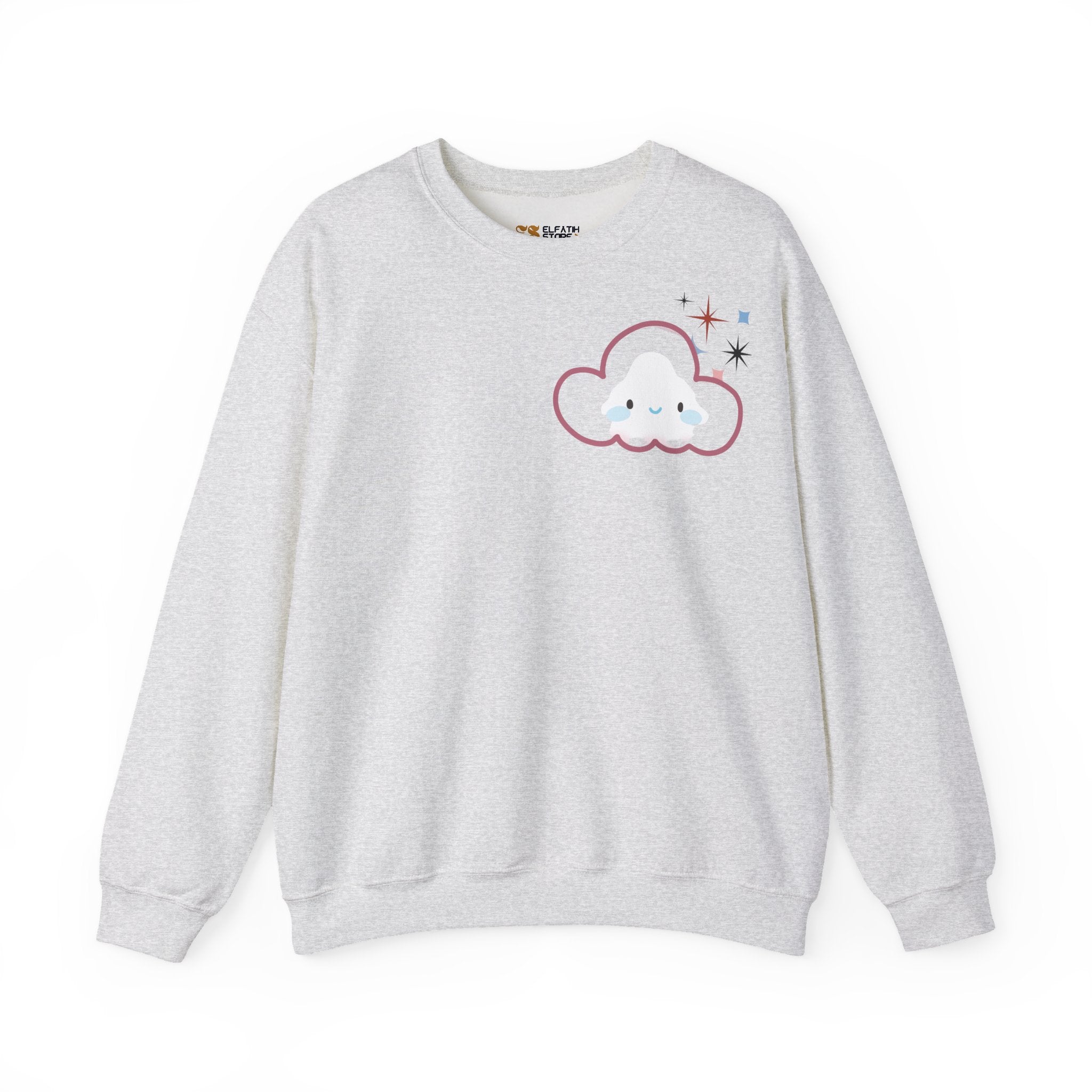 Crewneck Sweatshirt — Cute Cloud & Arabic Script Graphic (Masha' Al-Sama Al-Ahmar)