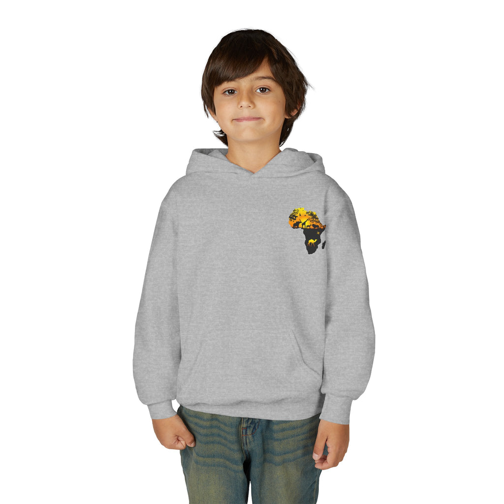 African Heritage Youth Hoodie | Secretary Bird & Africa Map | هودي أطفال أفريقيا وصقر الجديان