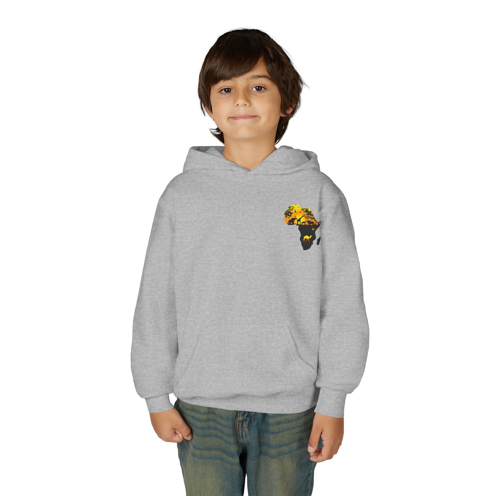 African Heritage Youth Hoodie | Secretary Bird & Africa Map | هودي أطفال أفريقيا وصقر الجديان