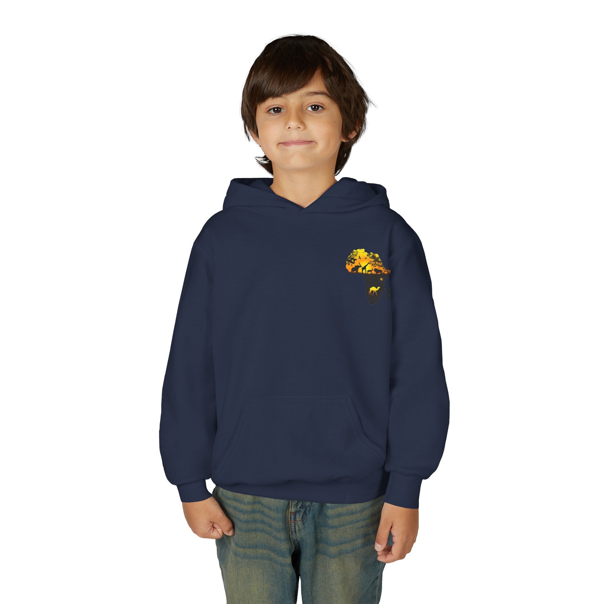 African Heritage Youth Hoodie | Secretary Bird & Africa Map | هودي أطفال أفريقيا وصقر الجديان