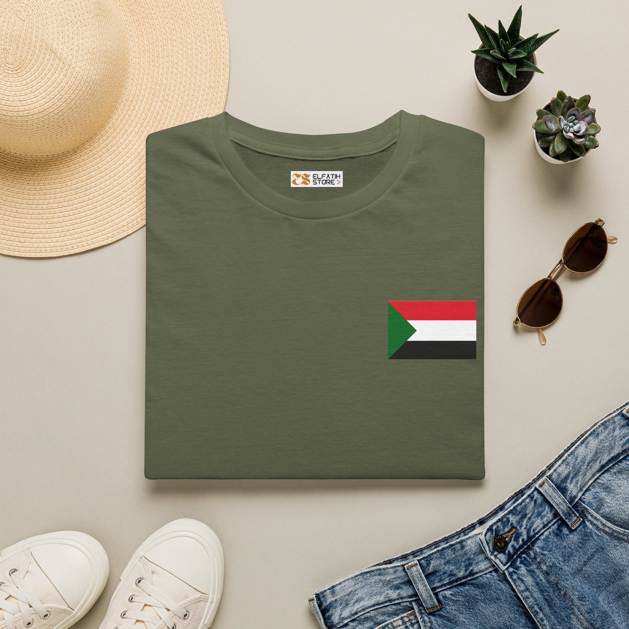 Casual T-Shirt with Sudan Flag | تيشرت فاخر وراقي علم السودان