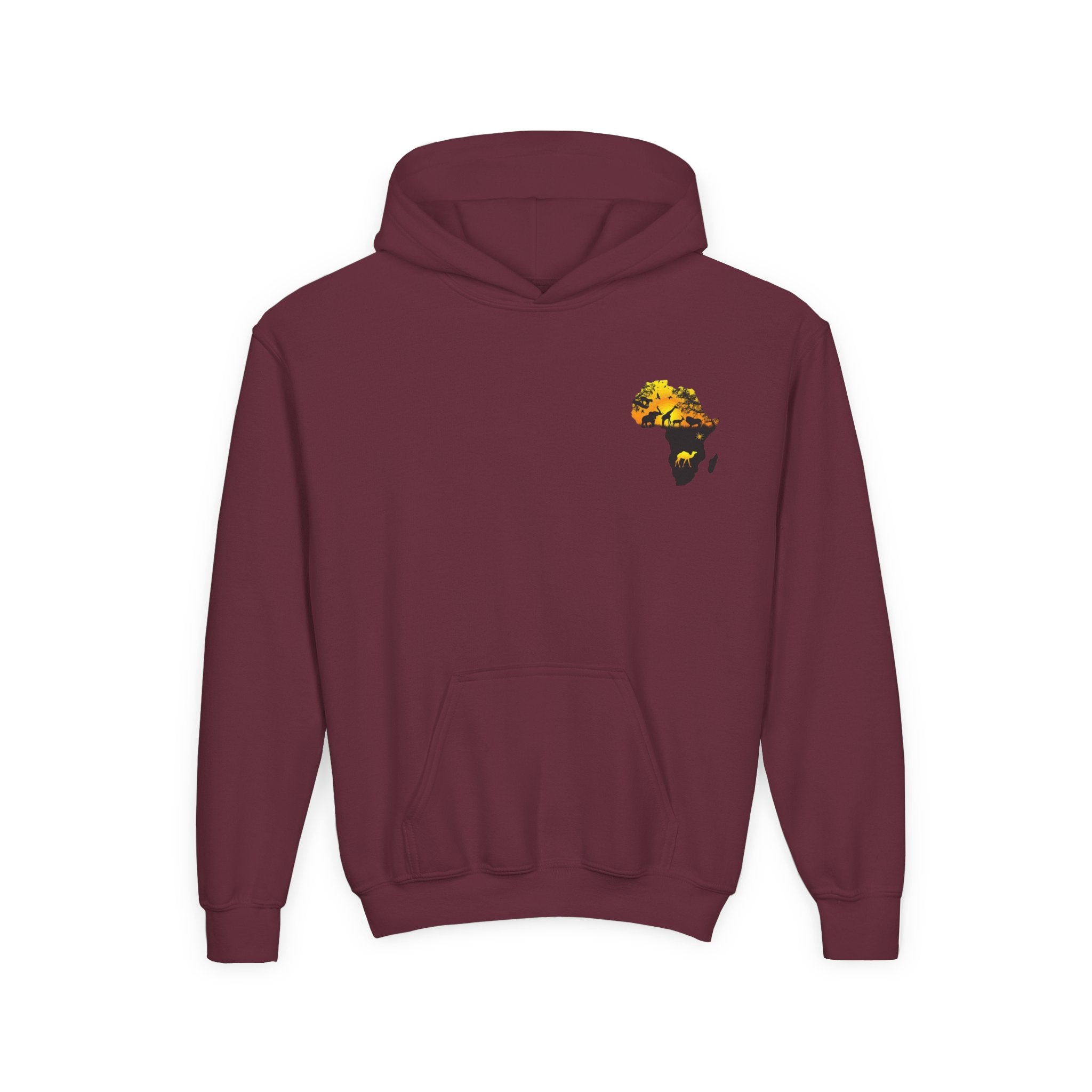 African Heritage Youth Hoodie | Secretary Bird & Africa Map | هودي أطفال أفريقيا وصقر الجديان