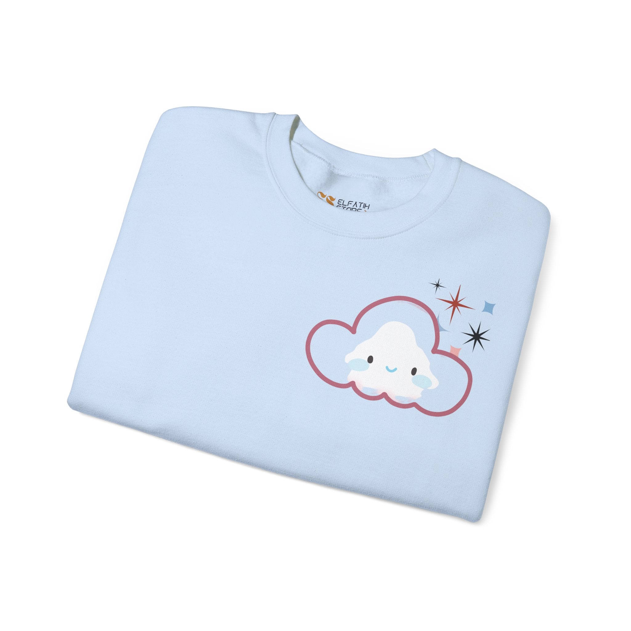 Crewneck Sweatshirt — Cute Cloud & Arabic Script Graphic (Masha' Al-Sama Al-Ahmar)